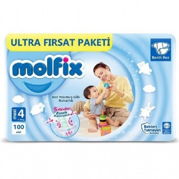 پوشک بچه مولفیکس Molfix ترکیه سایز 4 بسته 100 عددی