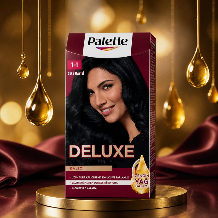 کیت رنگ مو پلت سری DELUXE شماره 1-1 حجم 50 میلیلیتر رنگ آبی شبانه (Gece Mavisi)
