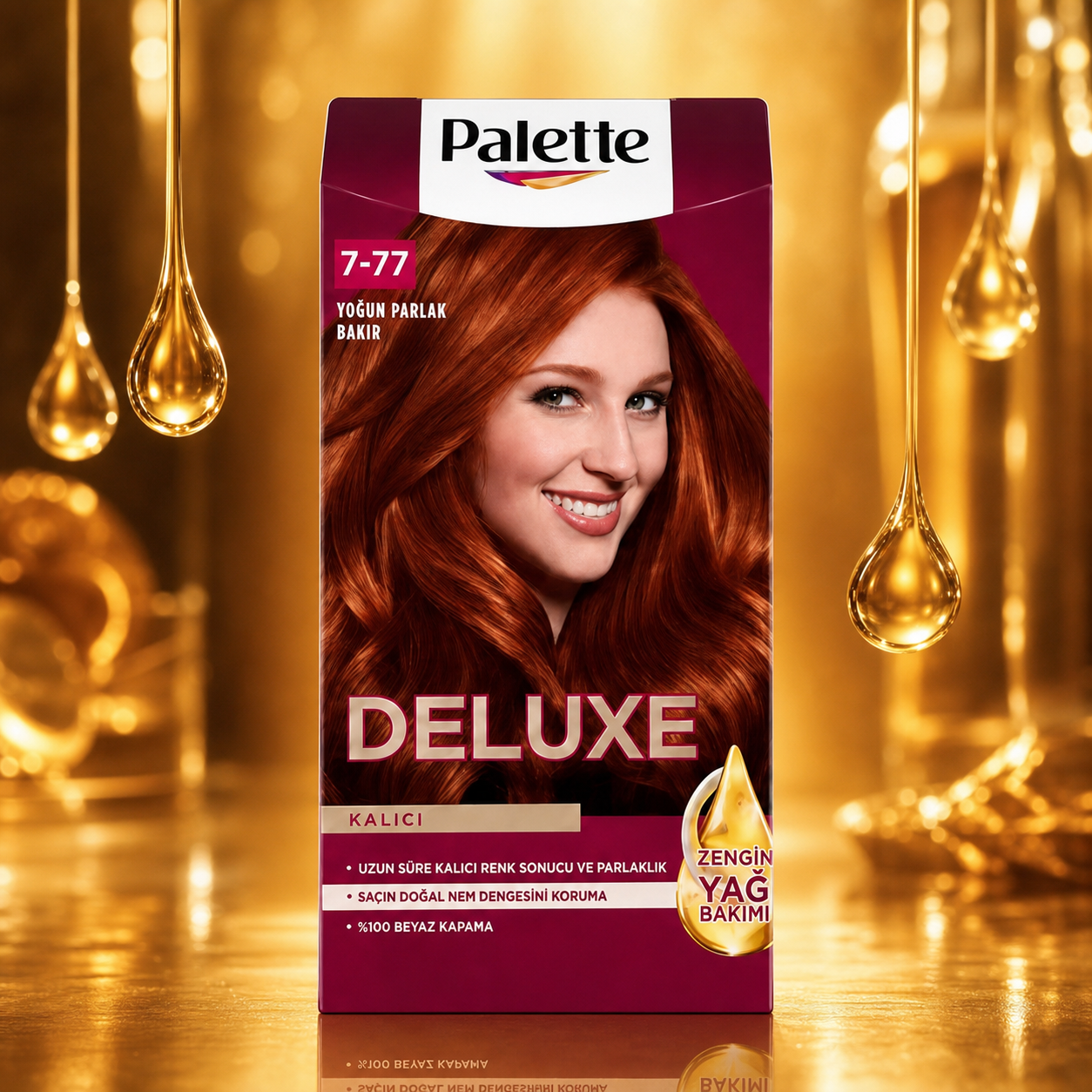 کیت رنگ مو پلت سری DELUXE شماره 77-7 حجم 50 میلی‌لیتر رنگ مسی درخشان غلیظ (Yoğun Parlak Bakır)
